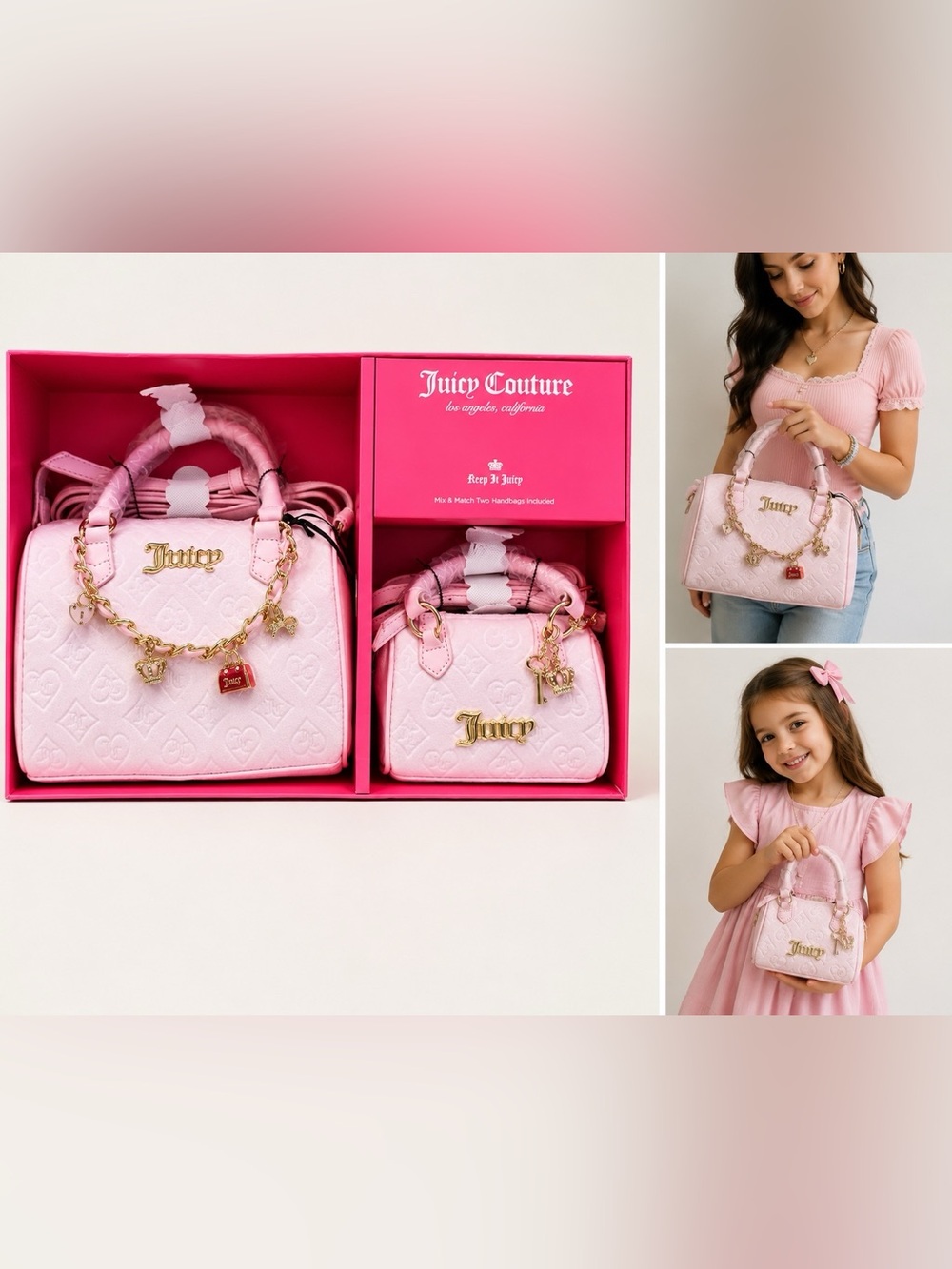 Juicy Couture Pink Kids Mini Handbag Duo with Gold Charms